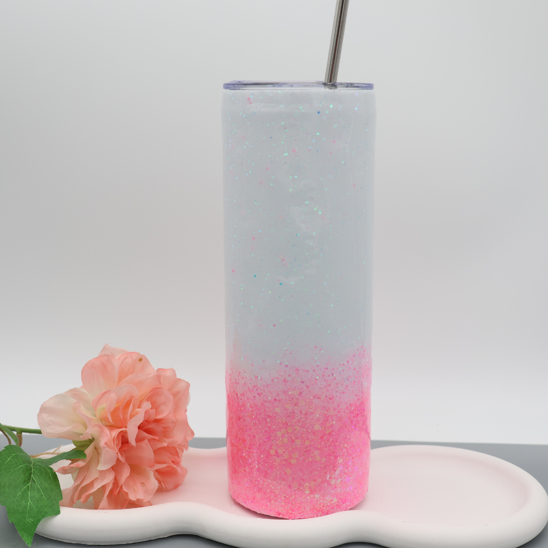 Pink Weißer Glitzer Tumbler | diverse Farben | Edelstahl Tumbler | Epoxidharz Thermobecher | personalisierbar