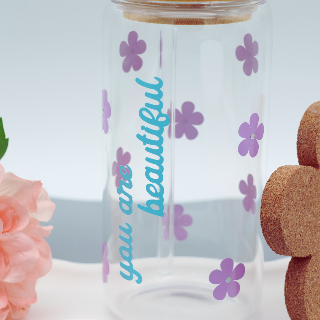 You are Beautiful | Trinkglas 500 ml | Strohhalm + Deckel