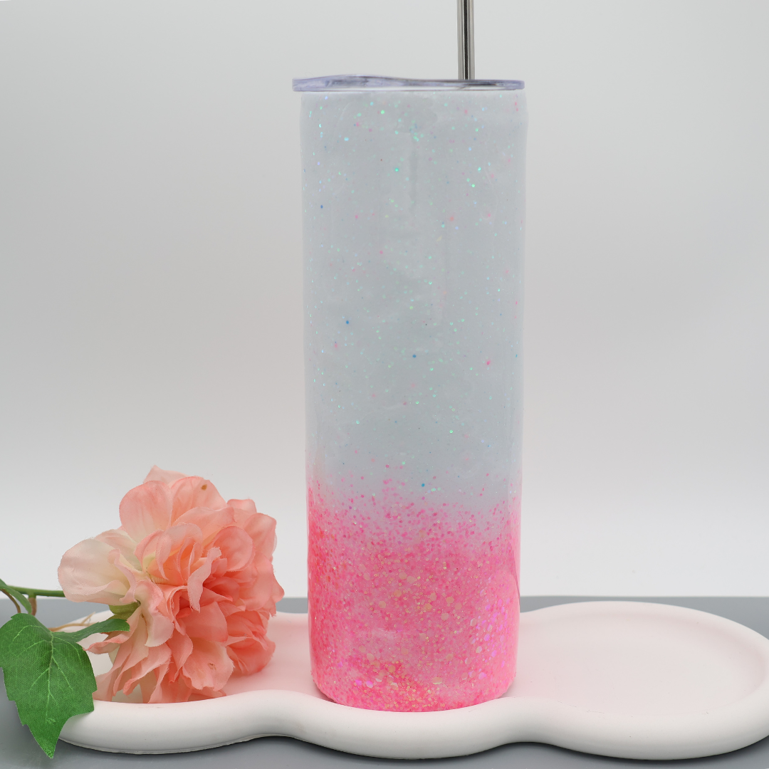 Pink Weißer Glitzer Tumbler | diverse Farben | Edelstahl Tumbler | Epoxidharz Thermobecher | personalisierbar