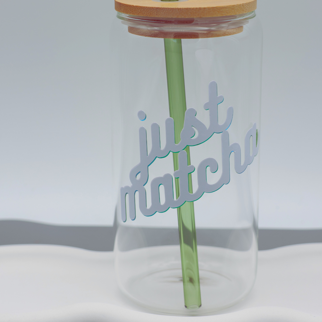 Just Matcha | Trinkglas 500 ml | Strohhalm + Deckel