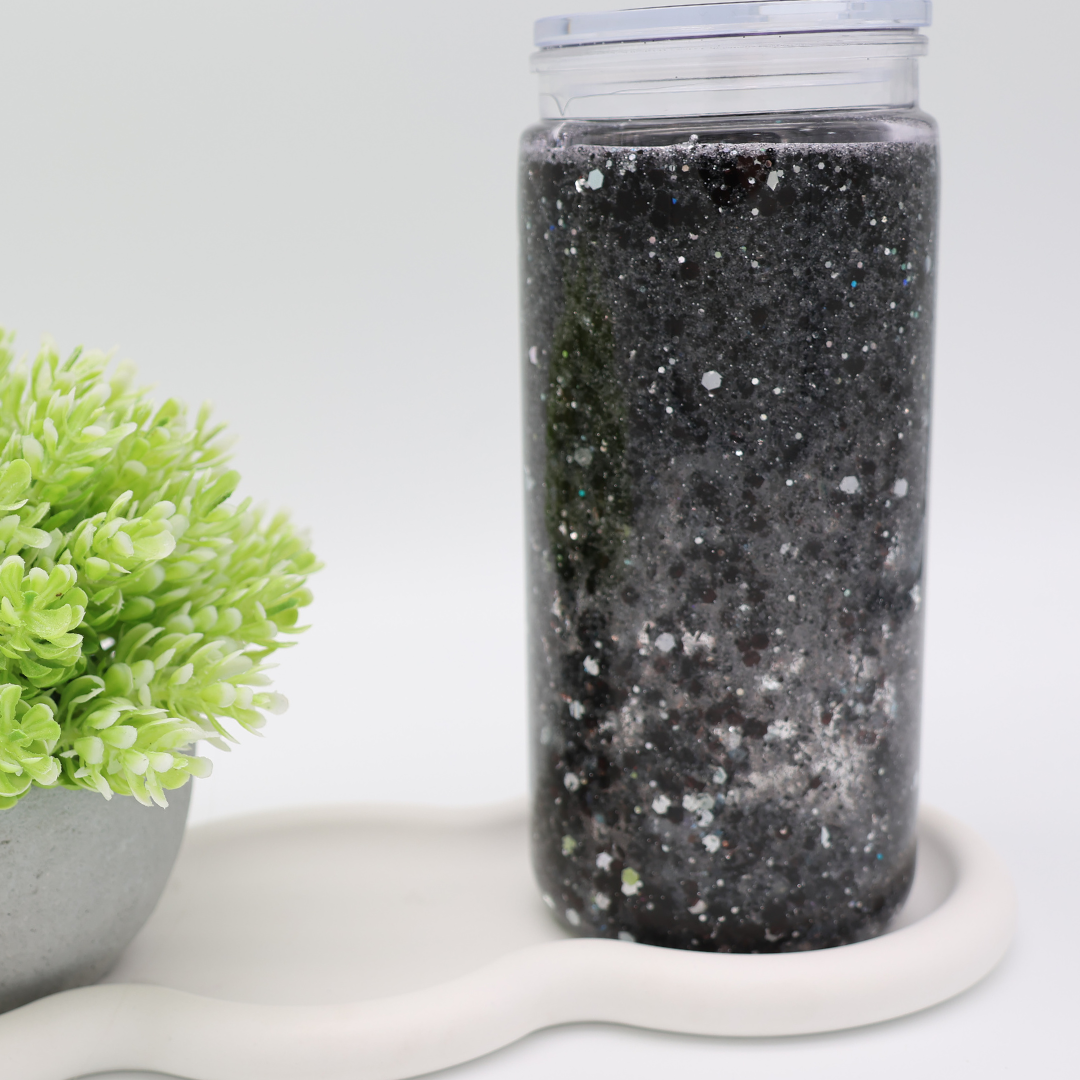 Snowglobe- / Glitzer-Becher - Black Glitter Bow 500ml