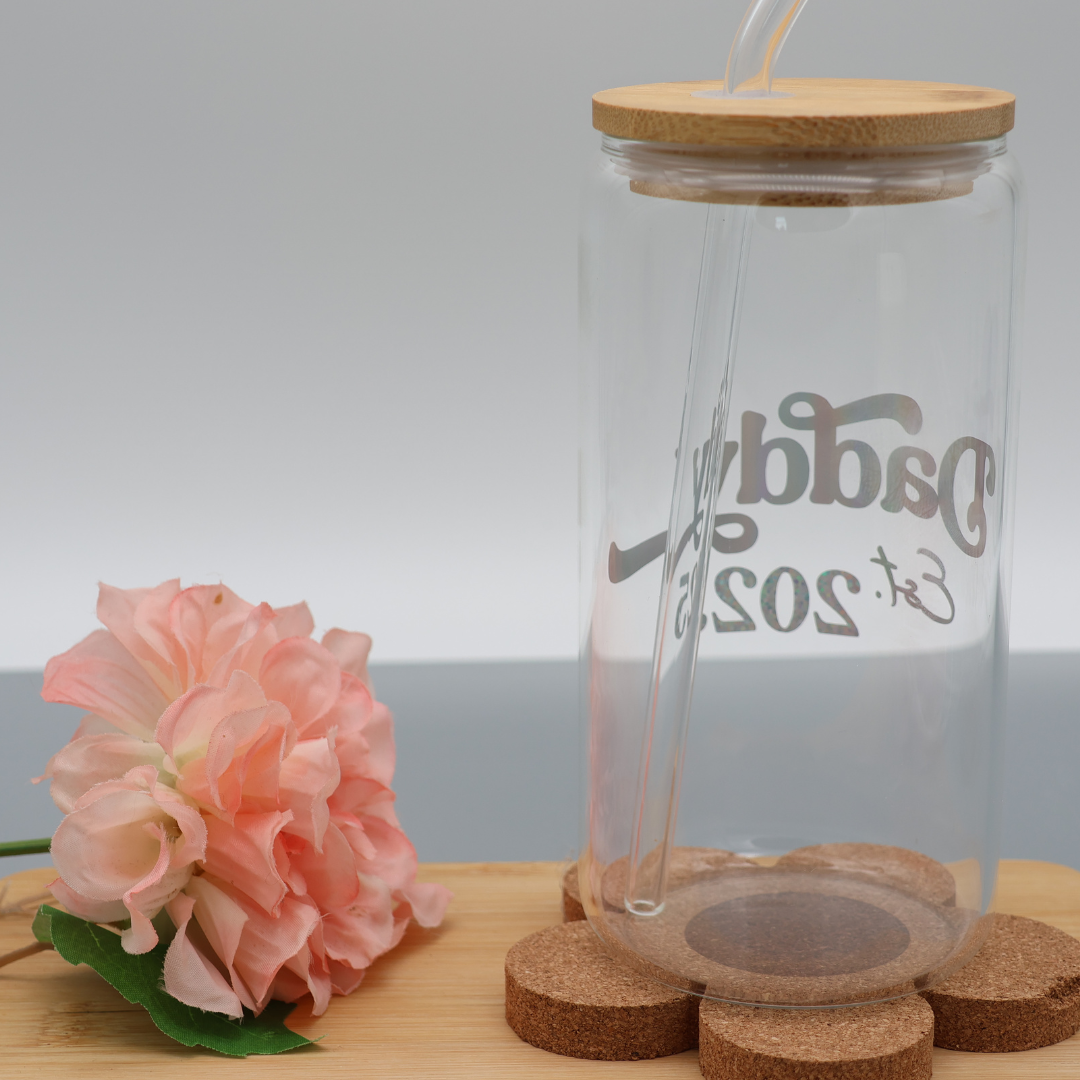 Daddy EST - personalisierbar | Baseball Variante | Trinkglas 500 ml | Strohhalm + Deckel