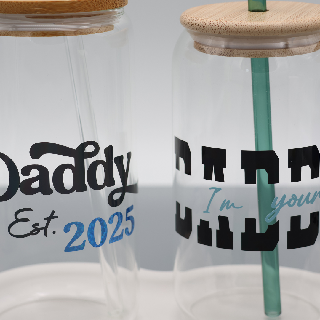 Daddy EST - personalisierbar | Baseball Variante | Trinkglas 500 ml | Strohhalm + Deckel