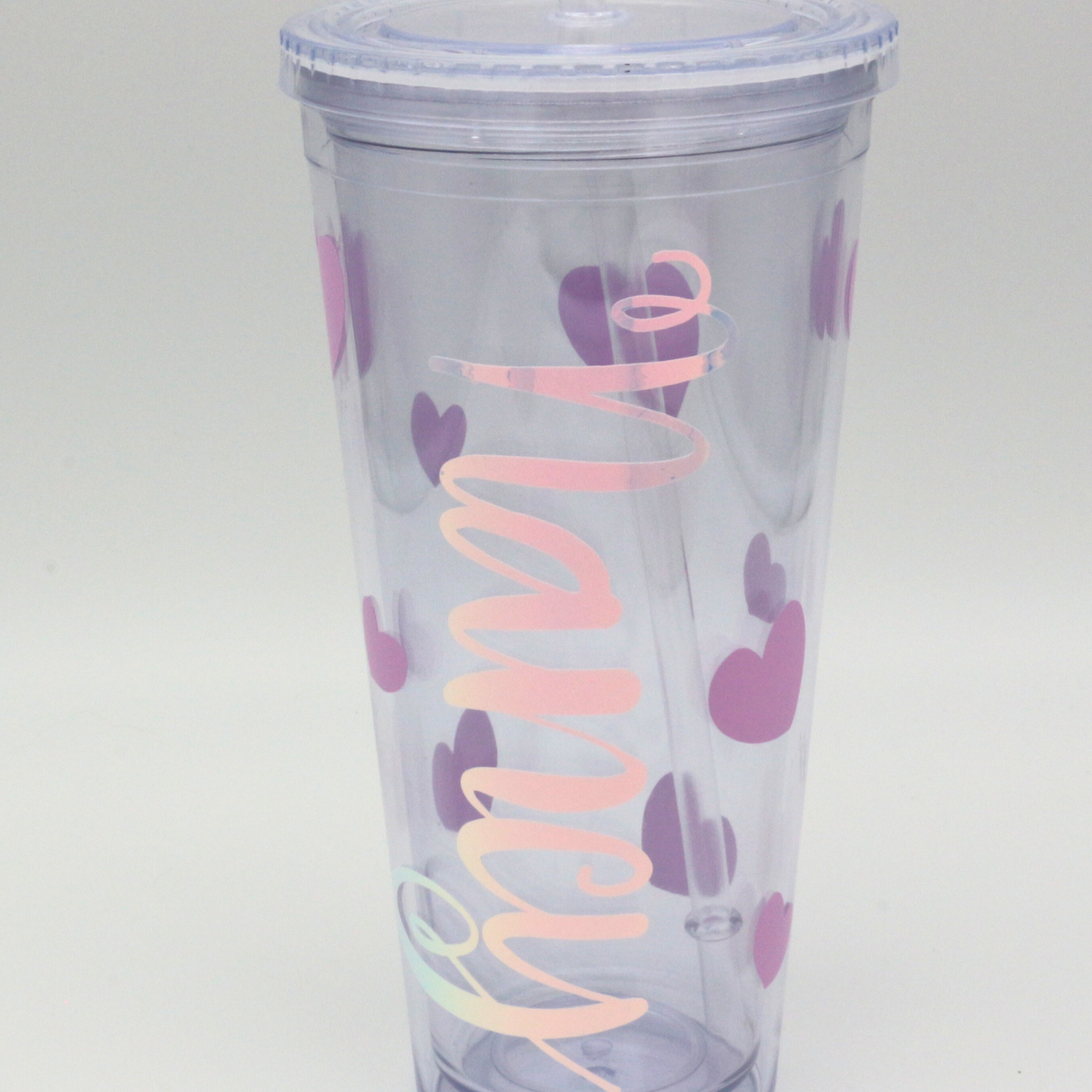 Trinkbecher mit Strohhalm - Hearts personalisiert