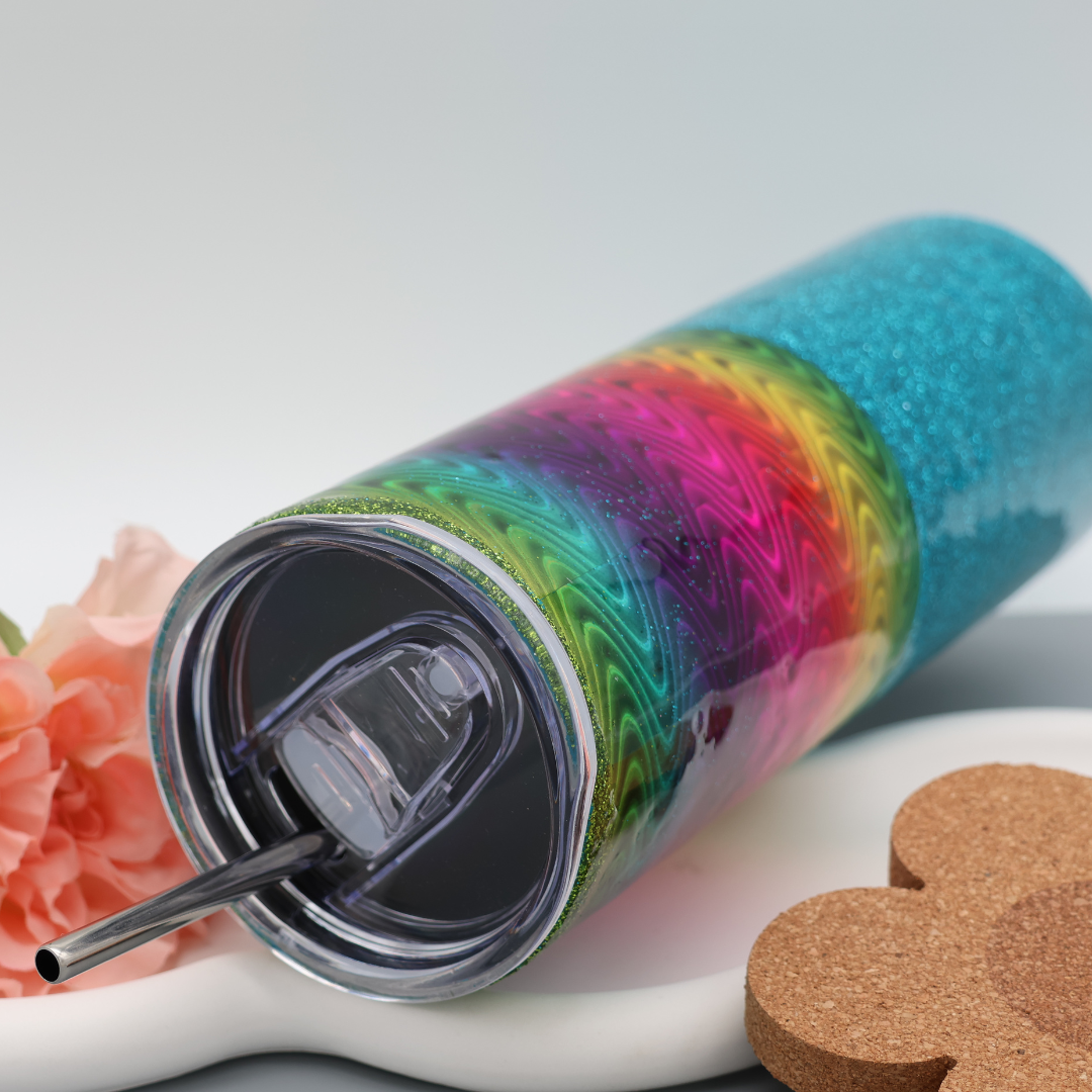 Türkiser Regenbogen Glitzer Tumbler | Edelstahl Tumbler | Epoxidharz Thermobecher | personalisierbar