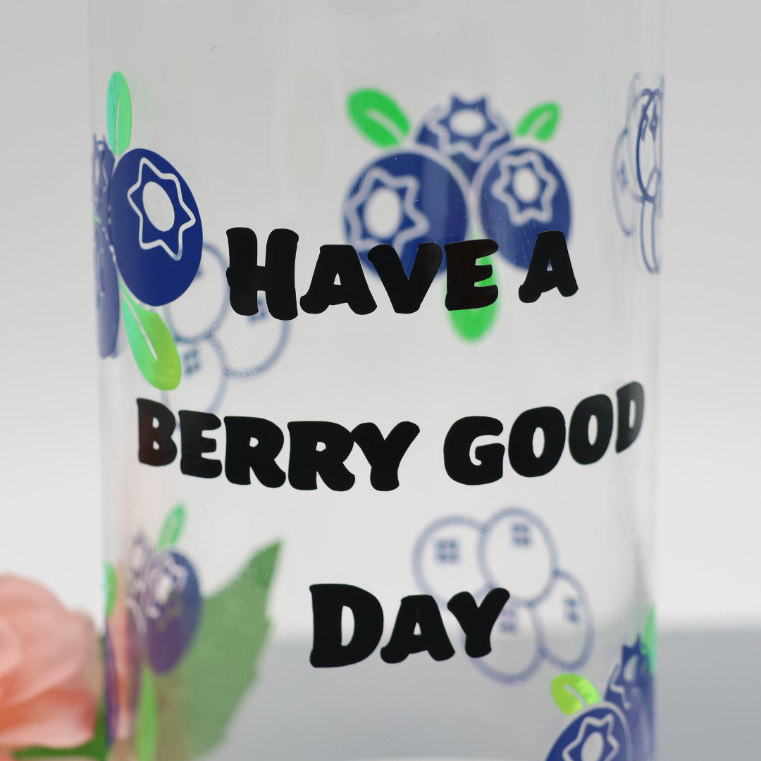 Blaubeeren Heidelbeeren | Trinkglas 500 ml | Strohhalm + Deckel