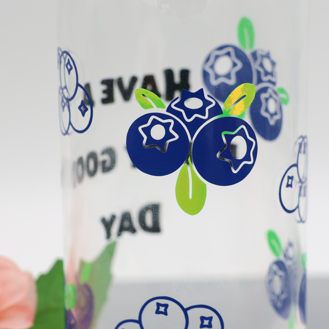 Blaubeeren Heidelbeeren | Trinkglas 500 ml | Strohhalm + Deckel