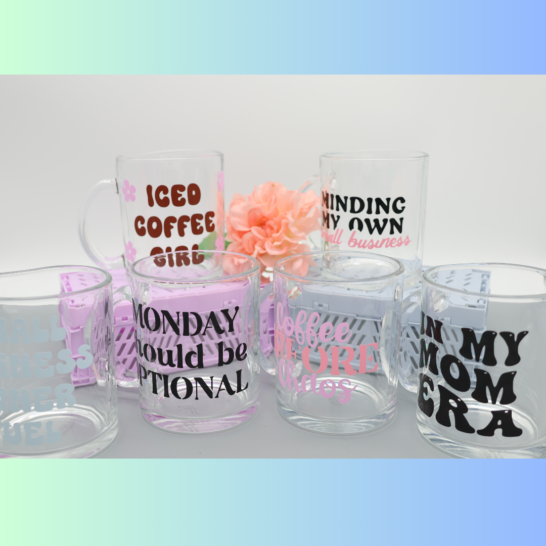 Glas Tasse mit "PAPA" Schriftzug | trendige Kaffeetasse mit frechen Vinylmotiven | 300ml Tasse für Büro