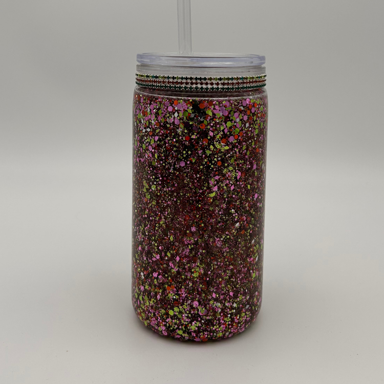 Hexen-Farben Glitzer Becher 500ml | Becher mit Deckel und Strohhalm