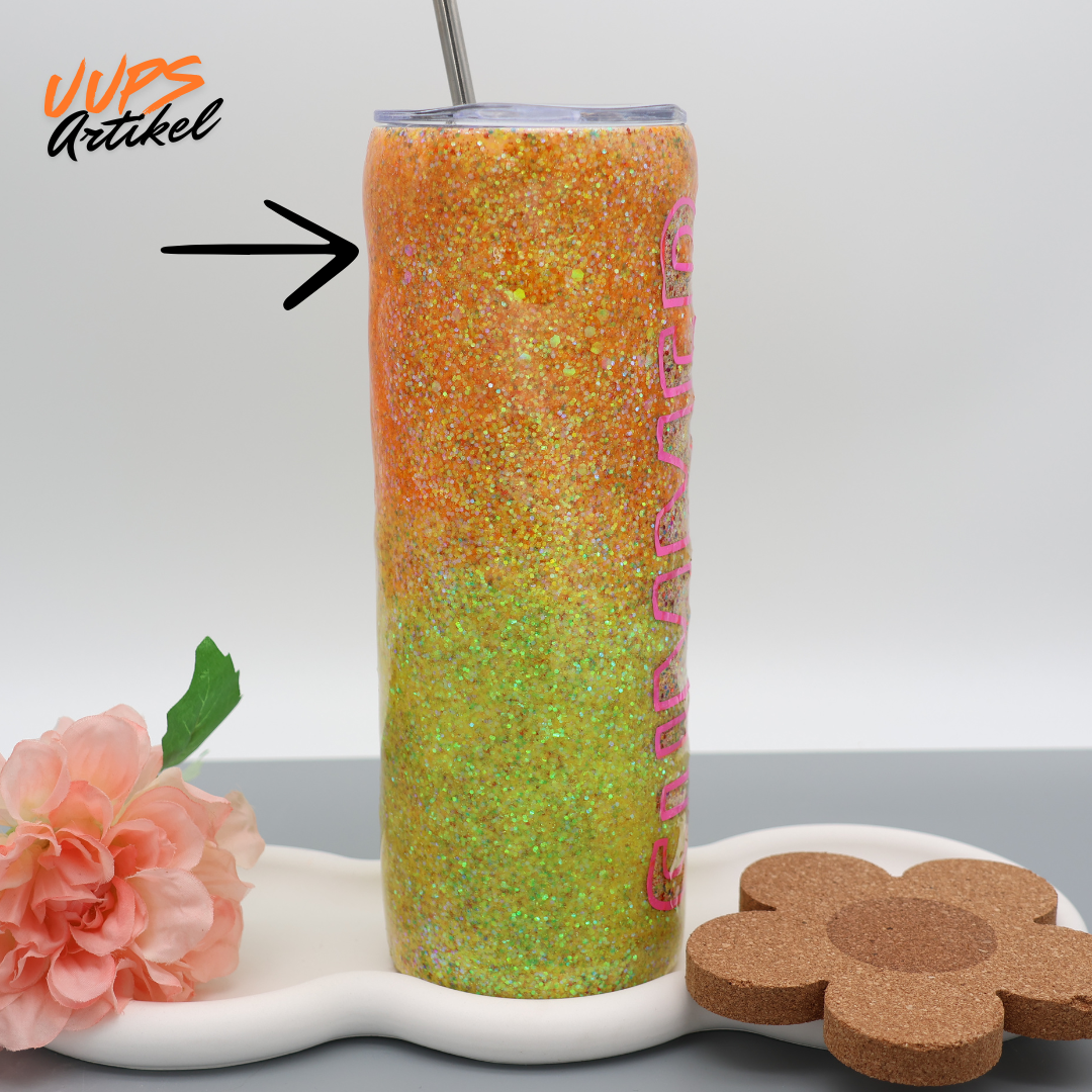 Summer Ombre Glitzer Tumbler Oopsi | Edelstahl Tumbler | Epoxidharz Thermobecher | personalisierbar