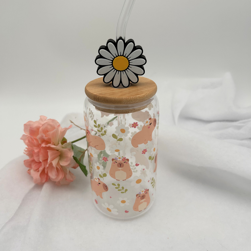 Kamille Blume Glitzerbecher Deko Set - 3D - PLA (3 Topper/ 100 Stk Mini Elemente)