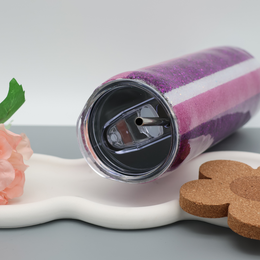 Lila Streifen Glitzer Tumbler | diverse Farben | Edelstahl Tumbler | Epoxidharz Thermobecher | personalisierbar
