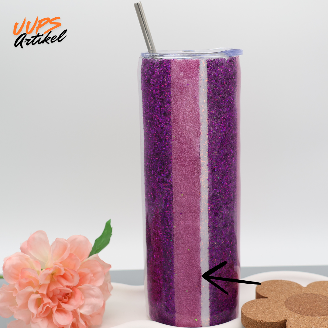 Lila Streifen Glitzer Tumbler Oopsi | Edelstahl Tumbler | Epoxidharz Thermobecher | personalisierbar