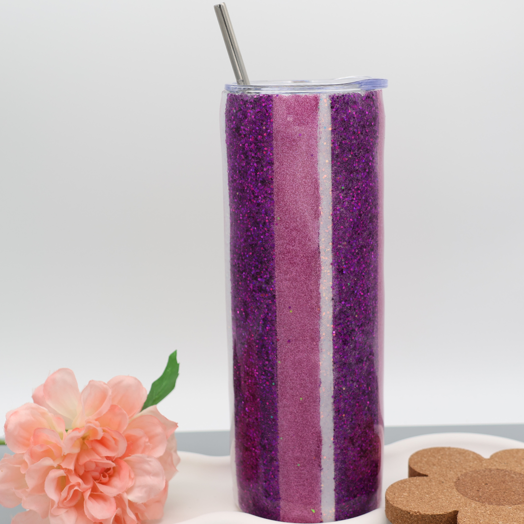 Lila Streifen Glitzer Tumbler | diverse Farben | Edelstahl Tumbler | Epoxidharz Thermobecher | personalisierbar