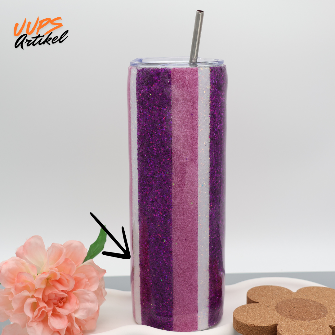 Lila Streifen Glitzer Tumbler Oopsi | Edelstahl Tumbler | Epoxidharz Thermobecher | personalisierbar