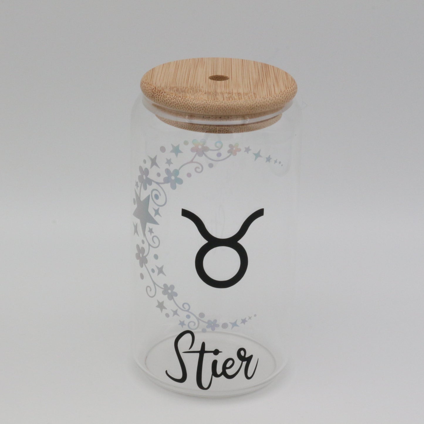 Sternzeichen | Schimmer | Trinkglas 460 ml | Strohhalm + Deckel