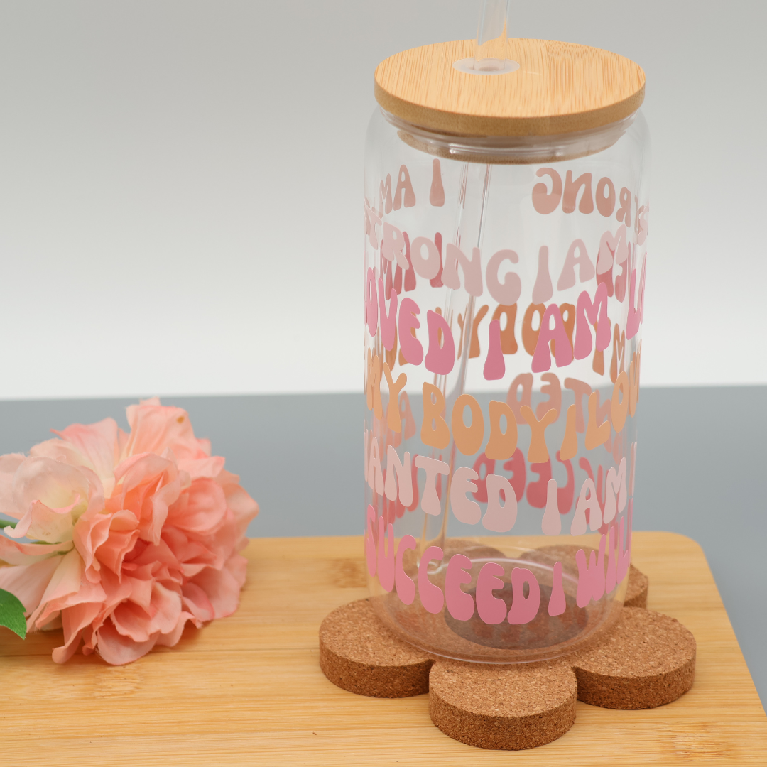 Affirmation | Trinkglas 500 ml | Strohhalm + Deckel