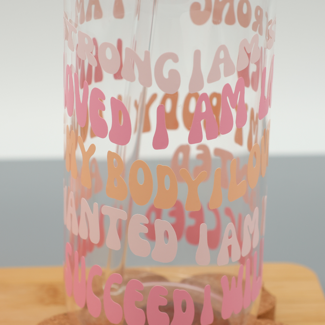 Affirmation | Trinkglas 500 ml | Strohhalm + Deckel
