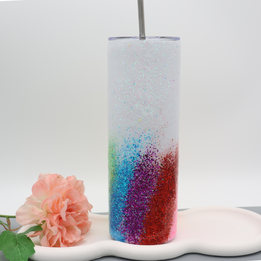 Regenbogen Glitzer Tumbler | diverse Farben | Edelstahl Tumbler | Epoxidharz Thermobecher | personalisierbar