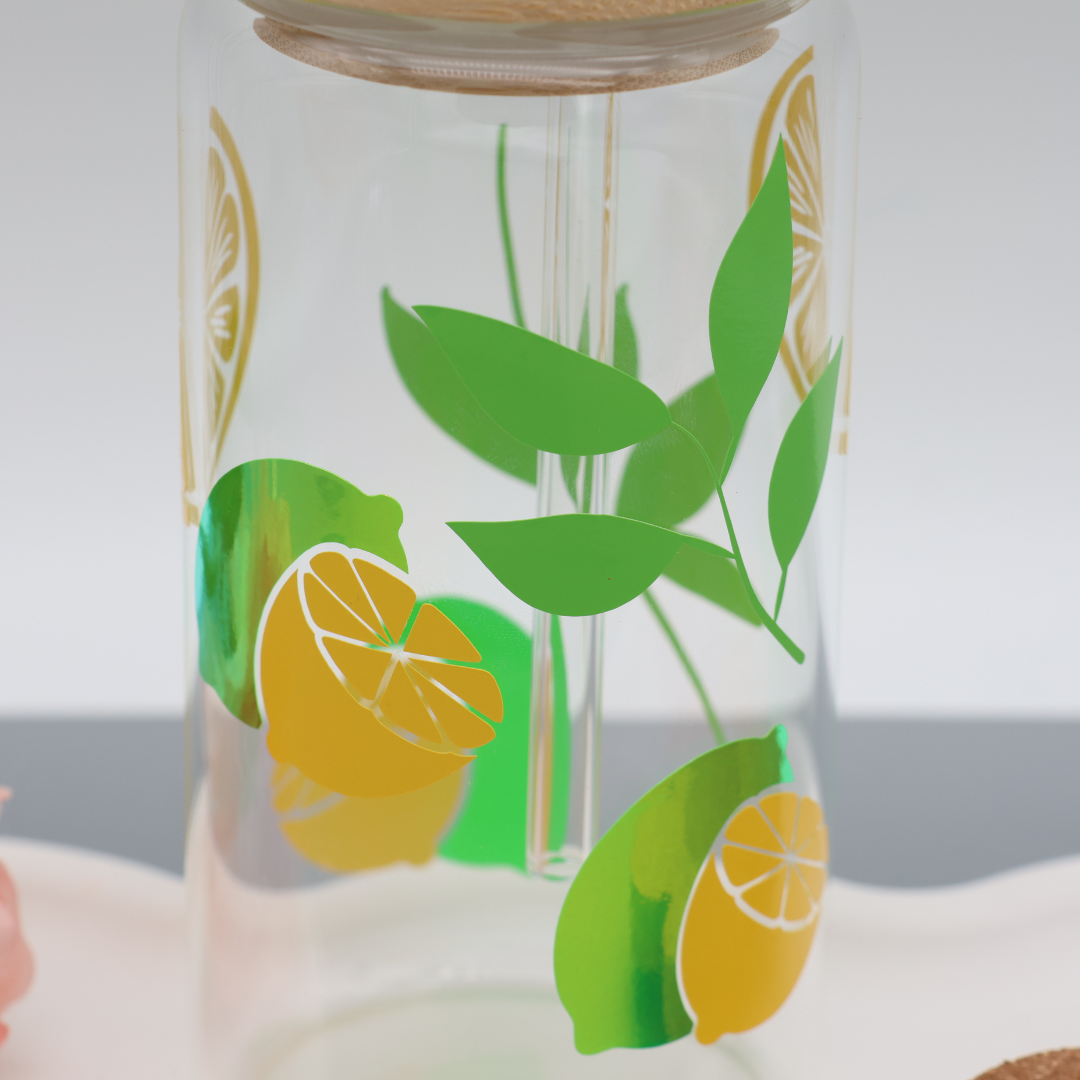 Lime | Trinkglas 500 ml | Strohhalm + Deckel