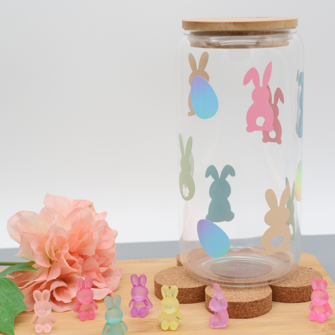 Glas mit Strohhalm und Deckel 500ml - Osterhasen