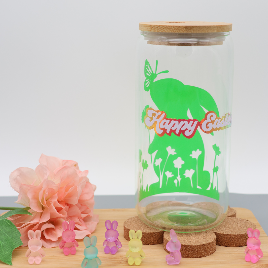 Glas mit Strohhalm und Deckel 500ml - Happy Easter