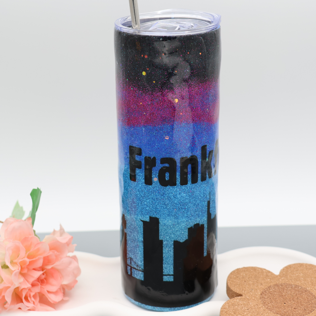 Night Sky City Tumbler FFM | Edelstahl Tumbler | Epoxidharz Thermobecher | personalisierbar