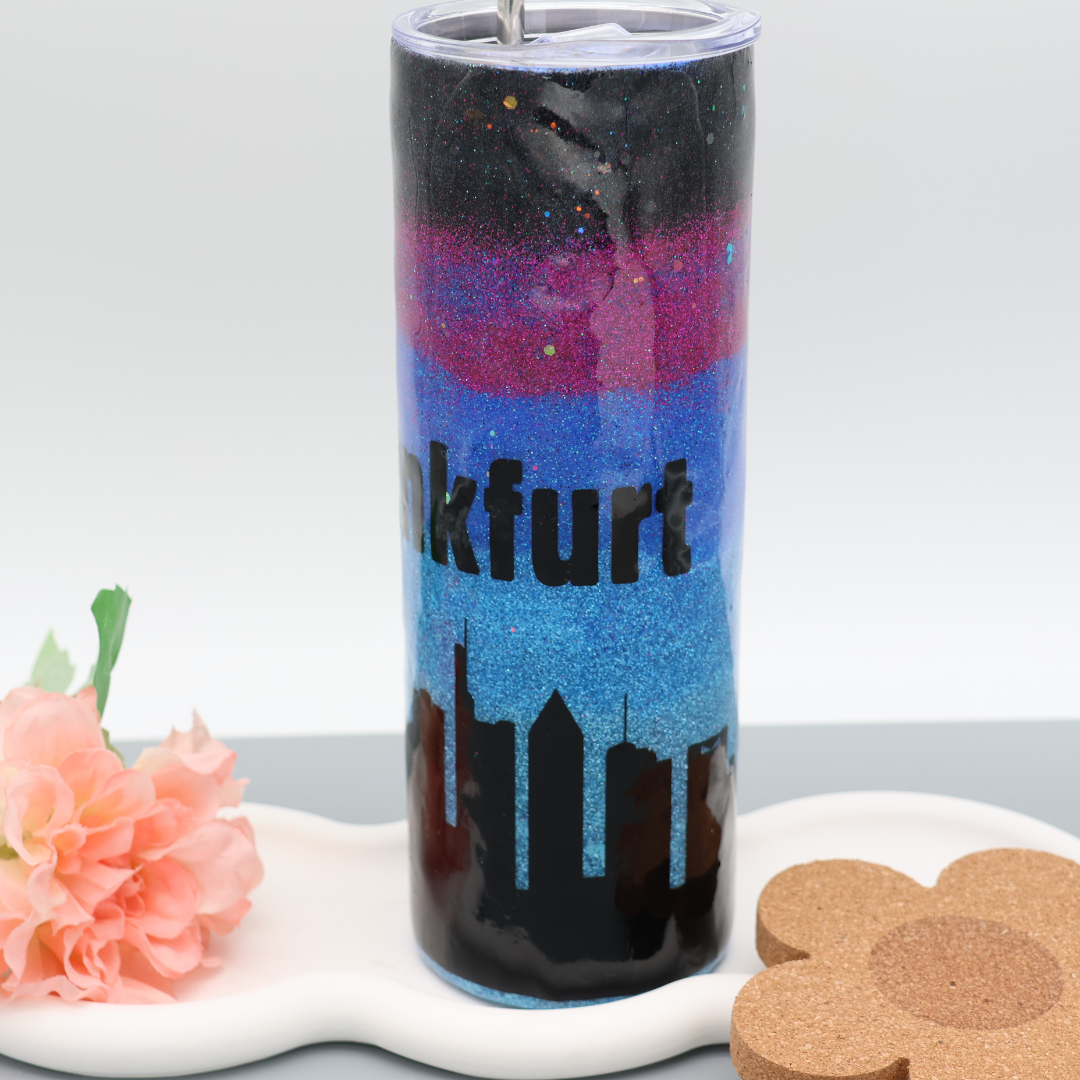 Night Sky City Tumbler FFM | Edelstahl Tumbler | Epoxidharz Thermobecher | personalisierbar