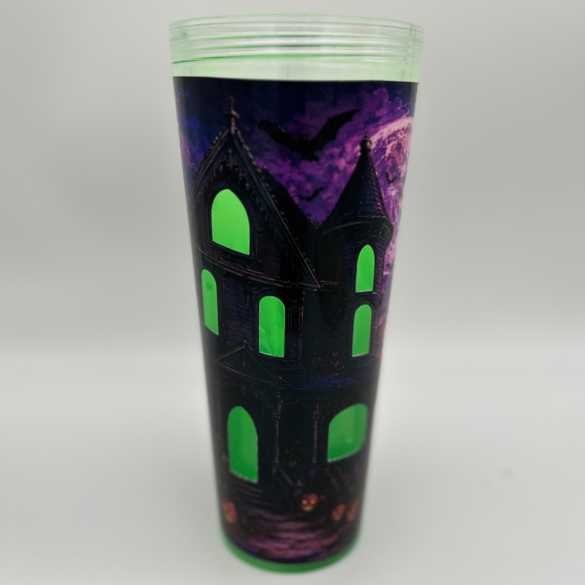 Oopsie - Full Cover Glow in the Dark Haunted House Becher 700ml | mit Deckel und Strohhalm