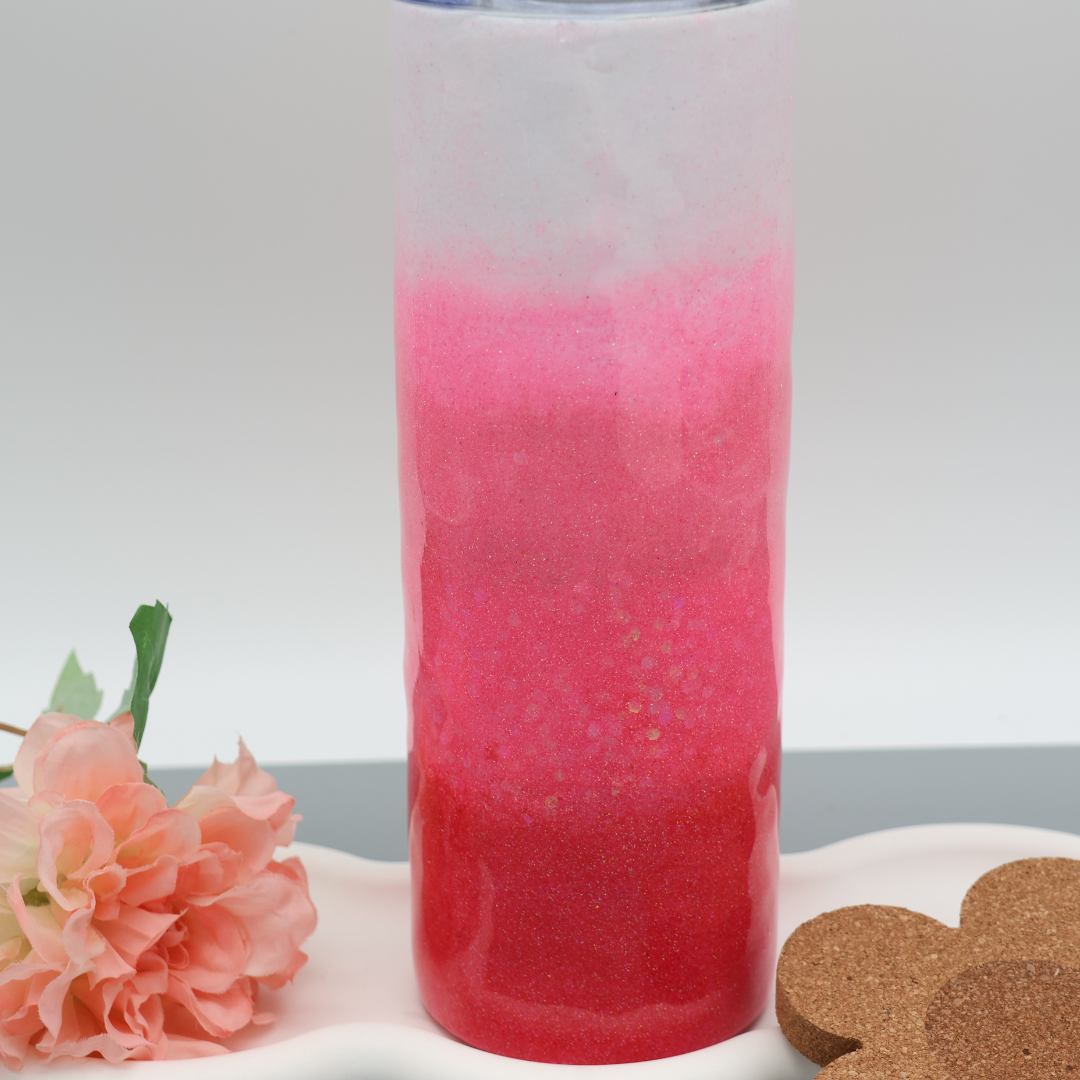 4 Fach Pink Ombre Glitzer Tumbler | Edelstahl Tumbler | Epoxidharz Thermobecher | personalisierbar