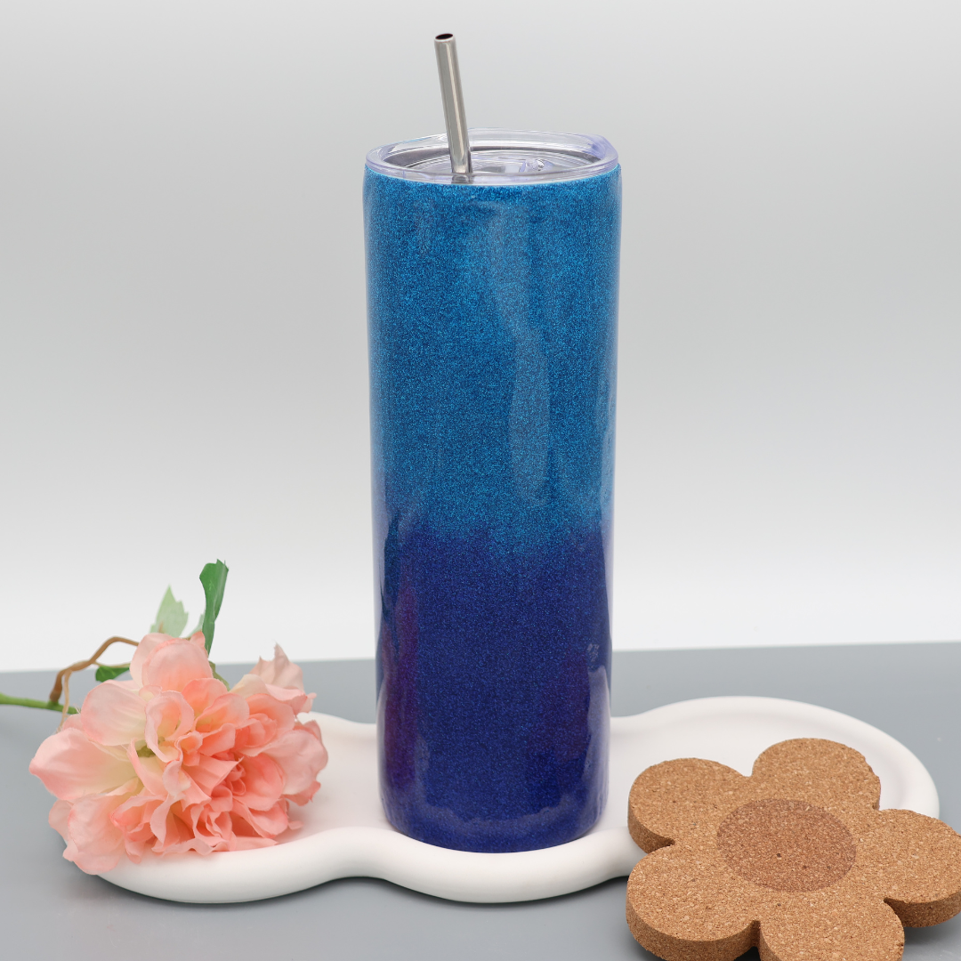 Blauer Ombre Glitzer Tumbler | Edelstahl Tumbler | Epoxidharz Thermobecher | personalisierbar