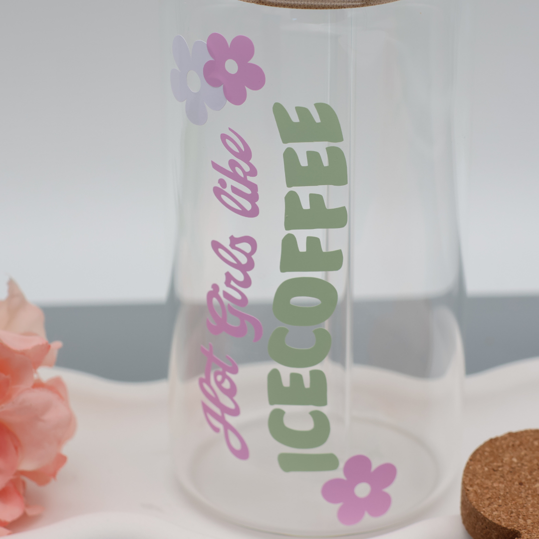 Hot Girls like ICECOFFEE | Trinkglas 500 ml | Strohhalm + Deckel