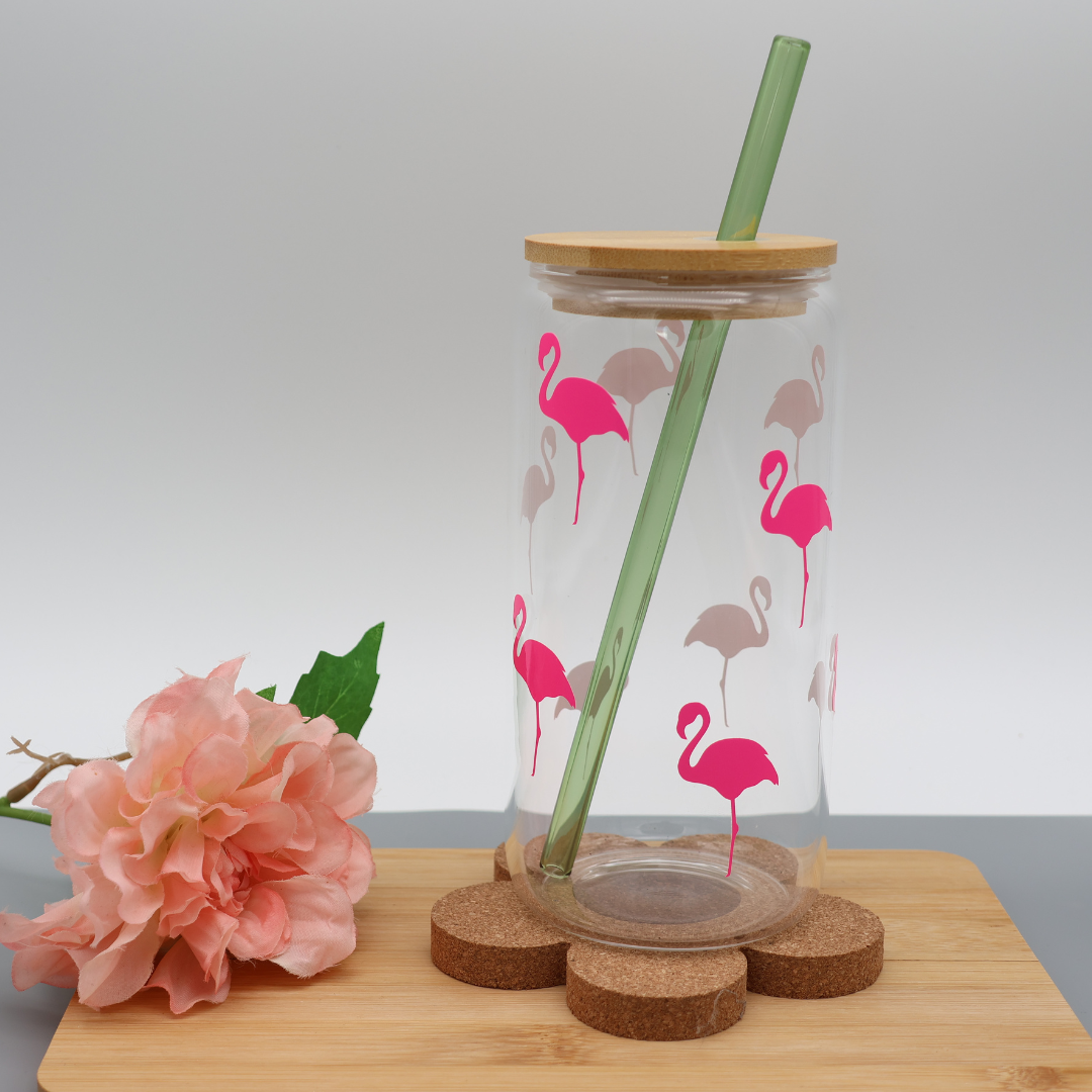 Totally Flamingo | Trinkglas 500 ml | Strohhalm + Deckel
