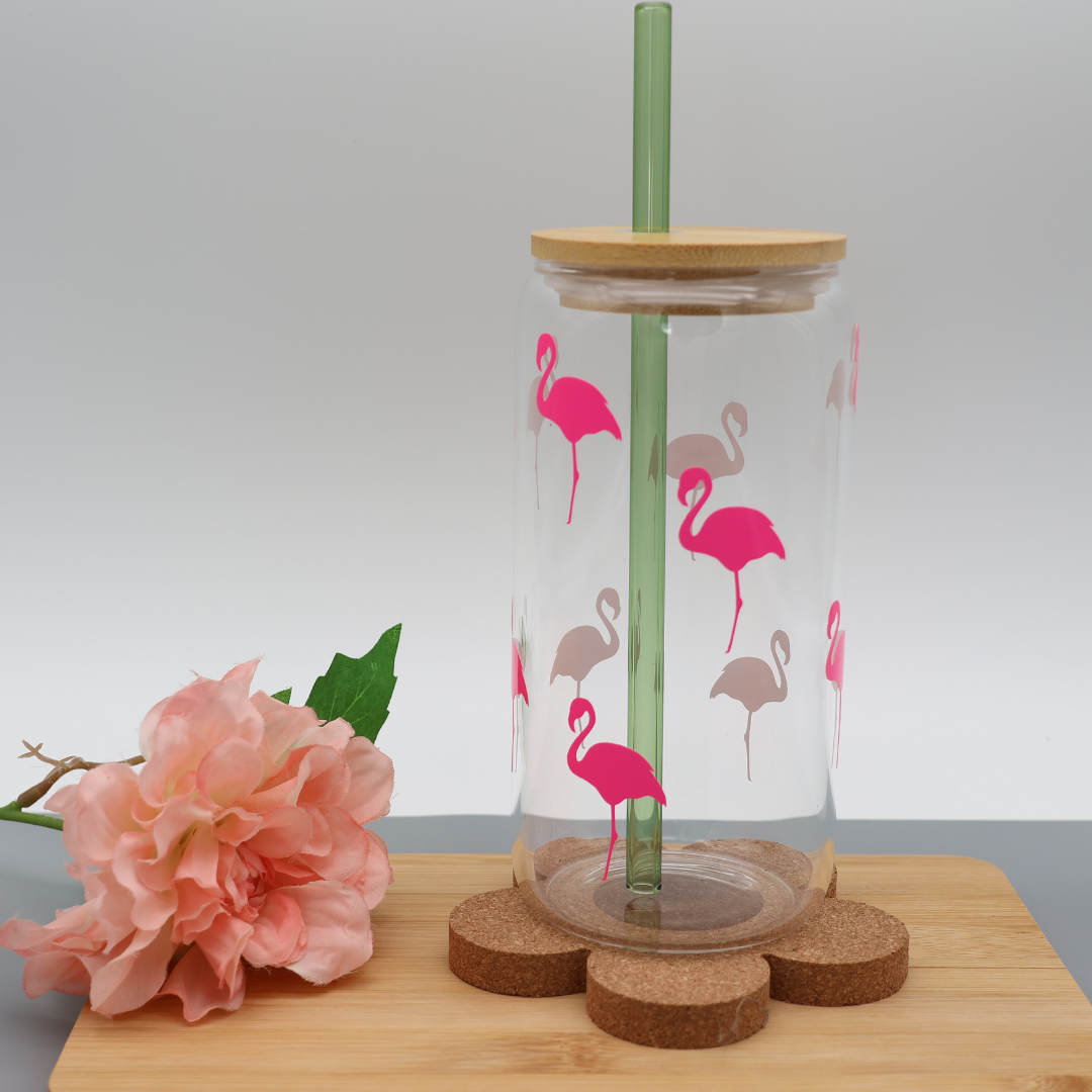 Totally Flamingo | Trinkglas 500 ml | Strohhalm + Deckel