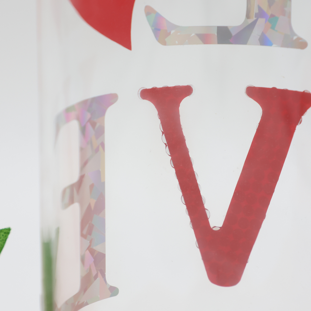LOVE - Strassstein | Trinkglas 500 ml | Strohhalm + Deckel