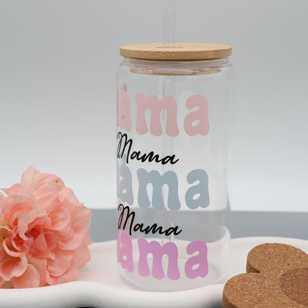 Mama Trinkglas | Trinkglas 500 ml | Strohhalm + Deckel