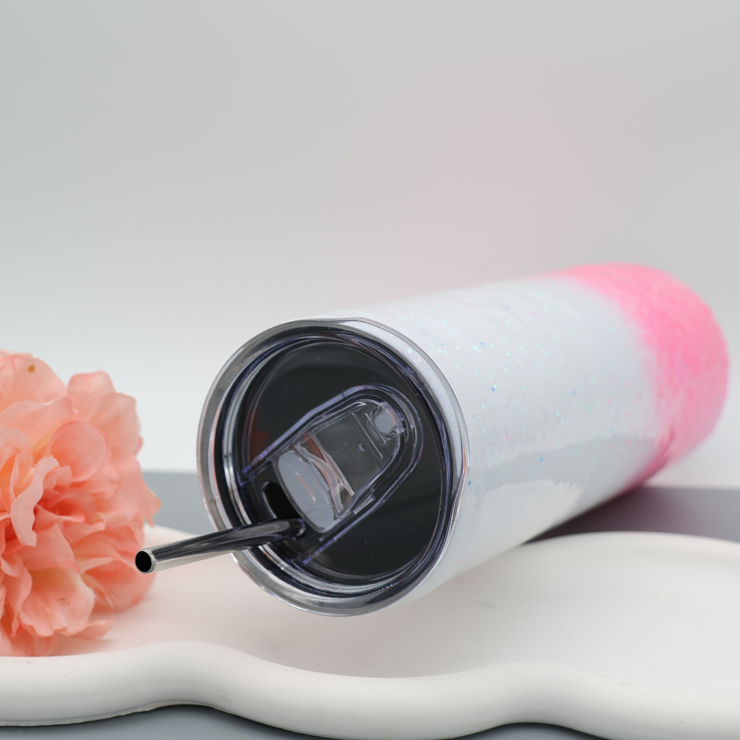 Pink Weißer Glitzer Tumbler | diverse Farben | Edelstahl Tumbler | Epoxidharz Thermobecher | personalisierbar