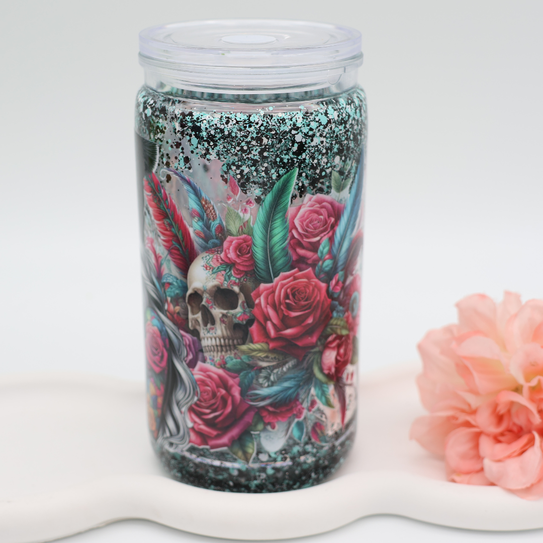 Snowglobe- / Glitzer-Becher - slow Flow - black blue girlie 480ml