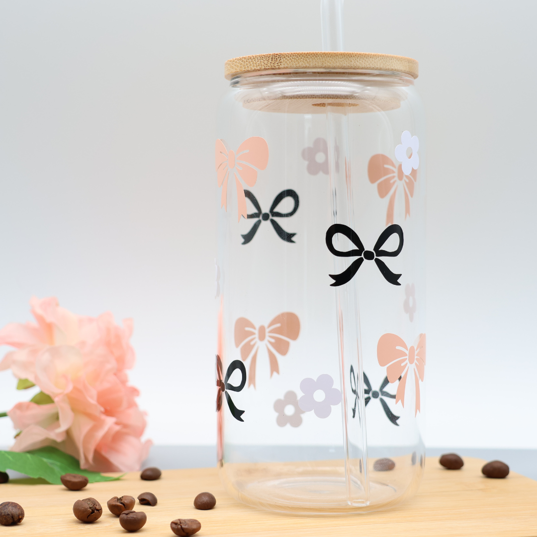 Schleifen | Trinkglas 500 ml | Strohhalm + Deckel