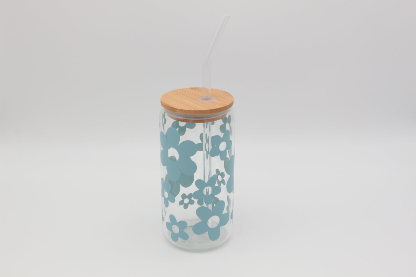 Boho Blumen | Trinkglas 500 ml | Strohhalm + Deckel