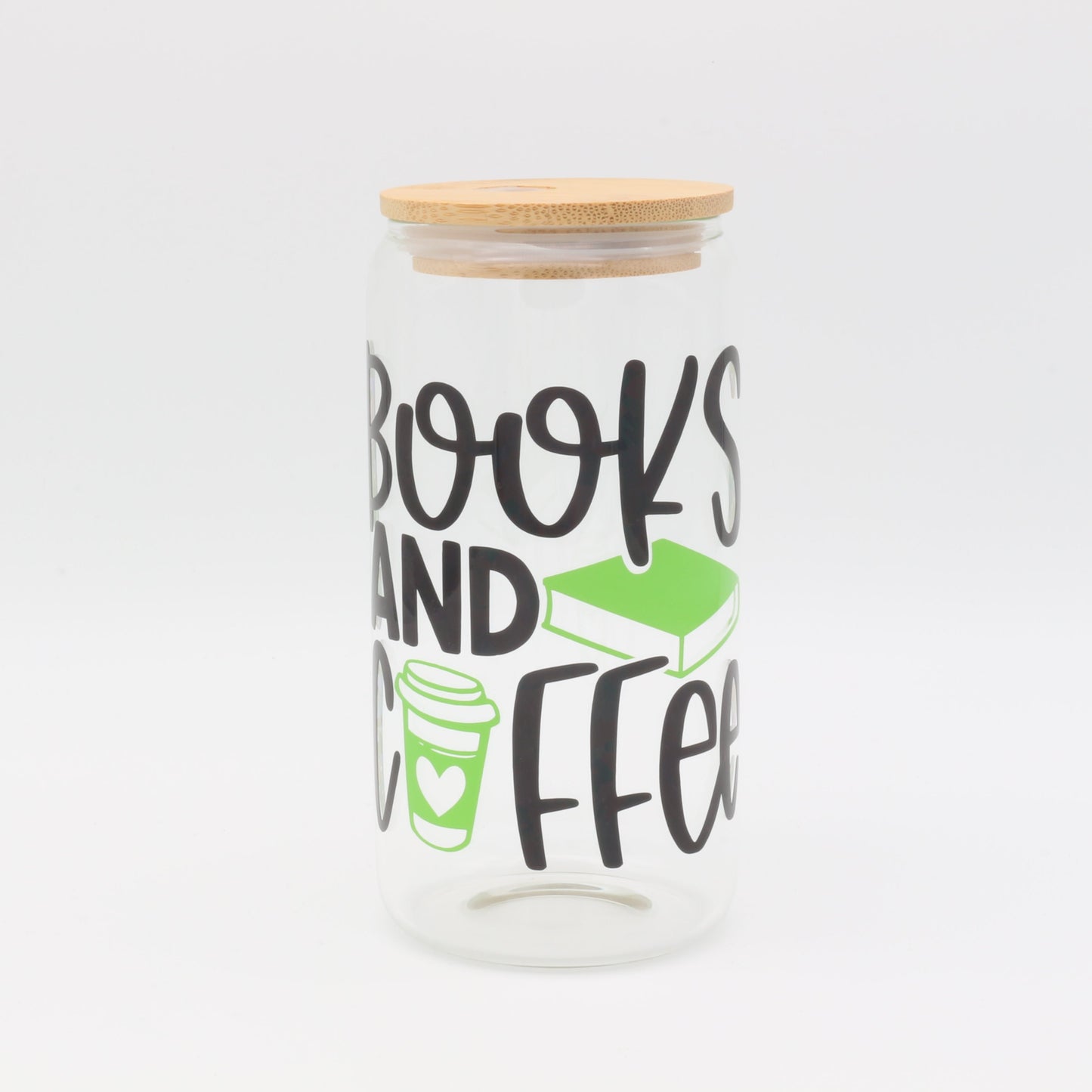 Books & Coffee | Trinkglas 500 ml | Strohhalm + Deckel
