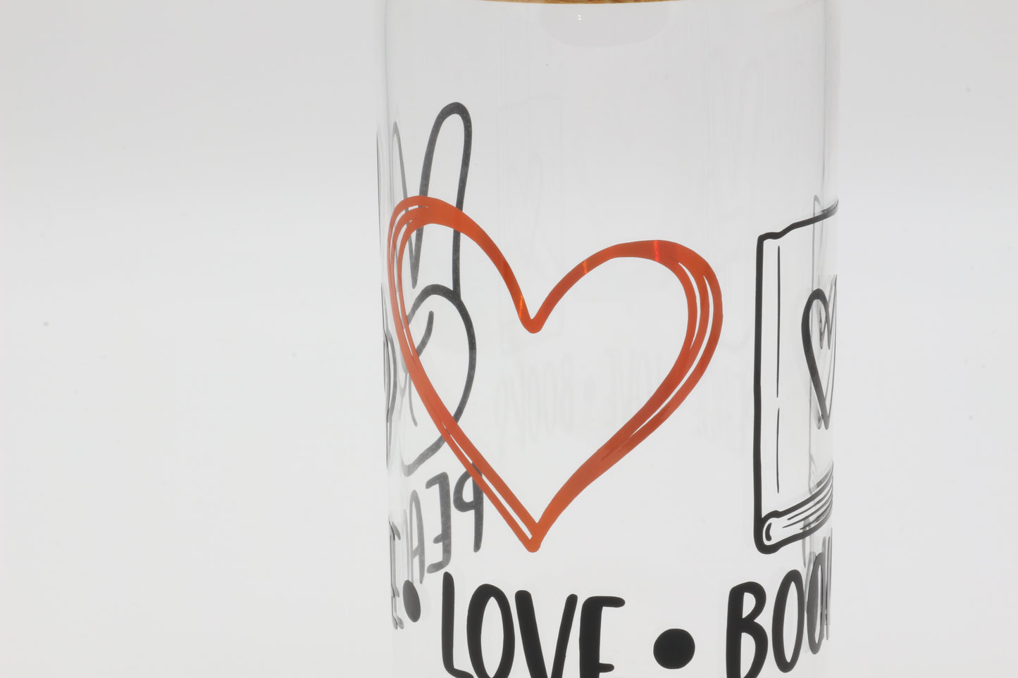Peace Love Books | Trinkglas 500 ml | Strohhalm + Deckel