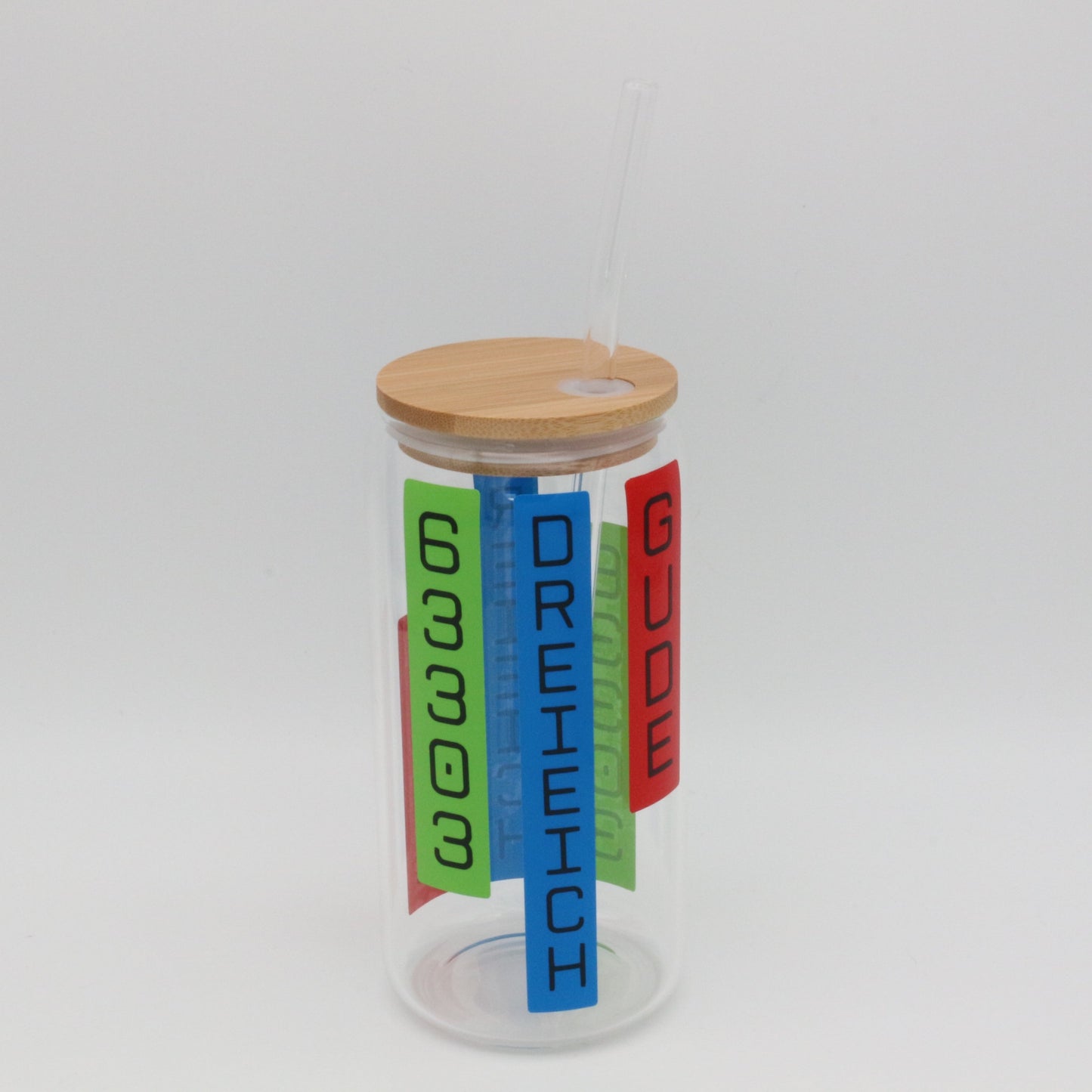 63303 Dreieich | Trinkglas 500 ml | Strohhalm + Deckel