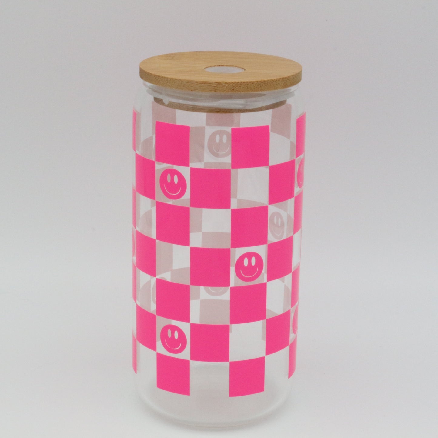 Checkered Smiley | Trinkglas 500 ml | Strohhalm + Deckel
