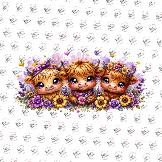 Highland-Kälbchen mit Blumenkranz