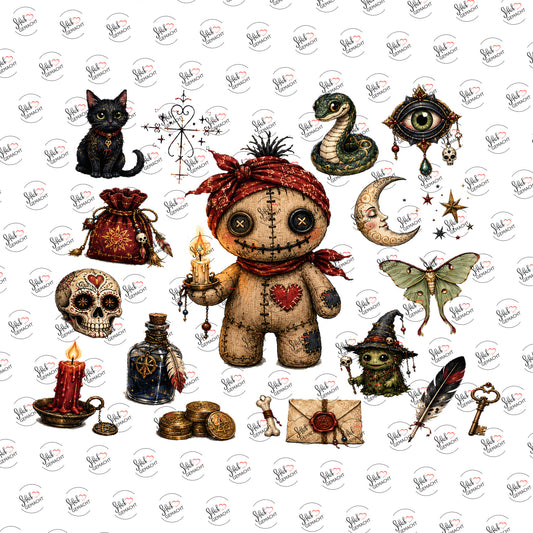 Voodoo-Puppe im Mondlicht als UV-DTF Sticker einzeln