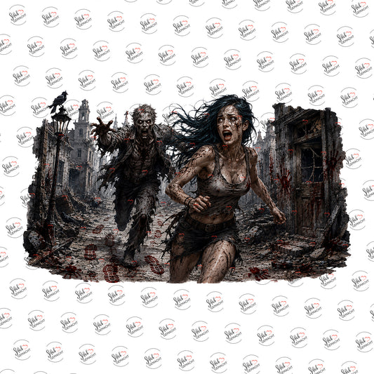 Zombie-Flucht als UV-DTF Sticker einzeln