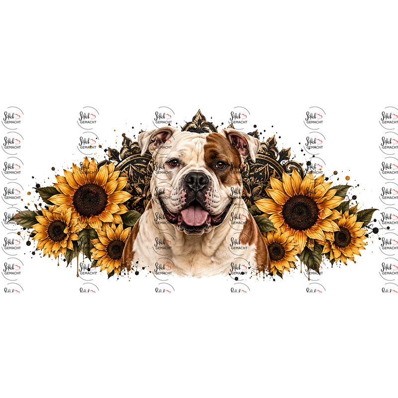 American Bulldog – Fröhlicher Charmeur mit Sonnenblumen