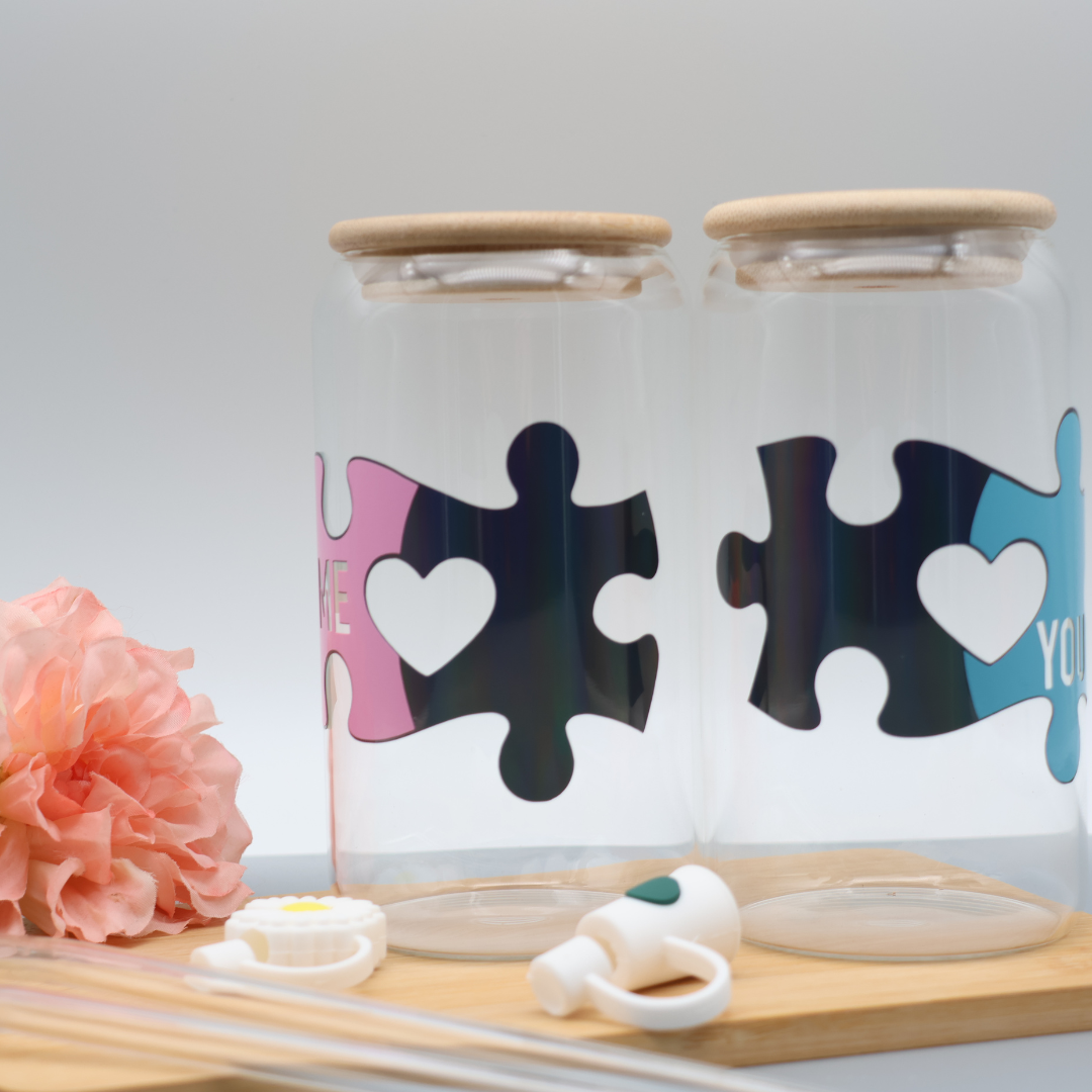 Set You & Me - 2 Gläser (je 460ml) mit Strohhalm und Deckel