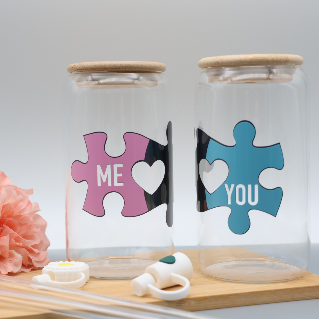 Set You & Me - 2 Gläser (je 460ml) mit Strohhalm und Deckel